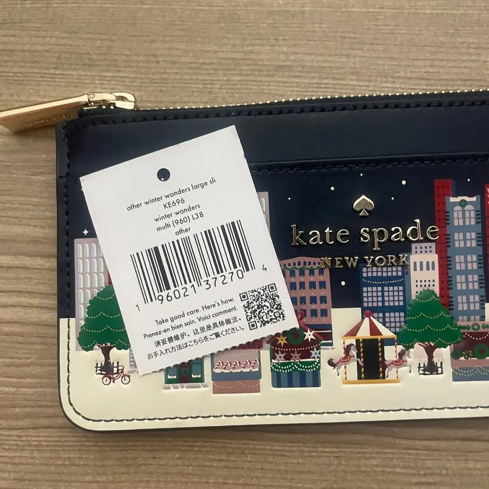 Kate Spade NEW Winter Wonders Large Slim Card Holder Wallet Leather Holidays
